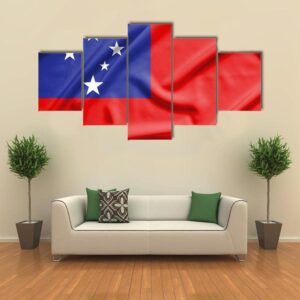 Samoa Flag On Silk Texture - Abstract 5 Panel Canvas Art Wall Decor