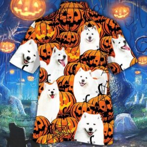 Samoyed Dog Halloween Pumpkin Hawaiian Shirt