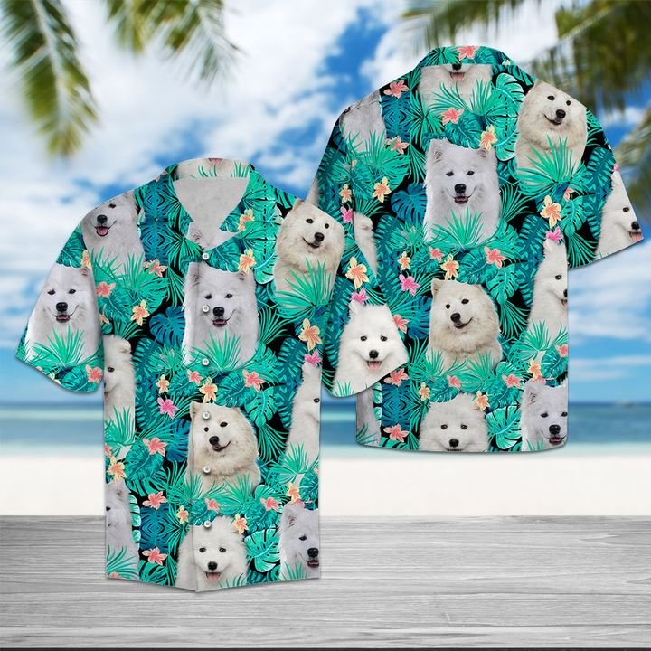 Samoyed Tropical Hawaiian Shirt Summer Button Up Samoyed Tropical Hawaiian Shirt Summer Button Up