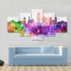 San Antonio Skyline In Watercolor - Abstract Nature 5 Panel Canvas Art Wall Decor