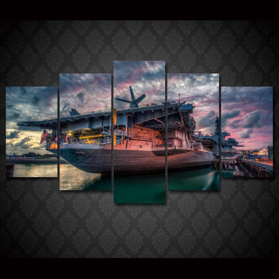 San Diego Bay Uss Midway - Nature 5 Panel Canvas Art Wall Decor San Diego Bay Uss Midway - Nature 5 Panel Canvas Art Wall Decor