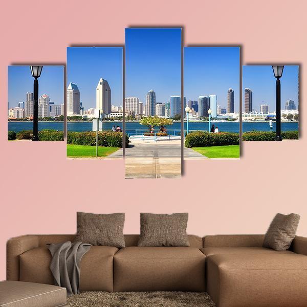 San Diego City View From The Park - Nature 5 Panel Canvas Art Wall Decor San Diego City View From The Park - Nature 5 Panel Canvas Art Wall Decor