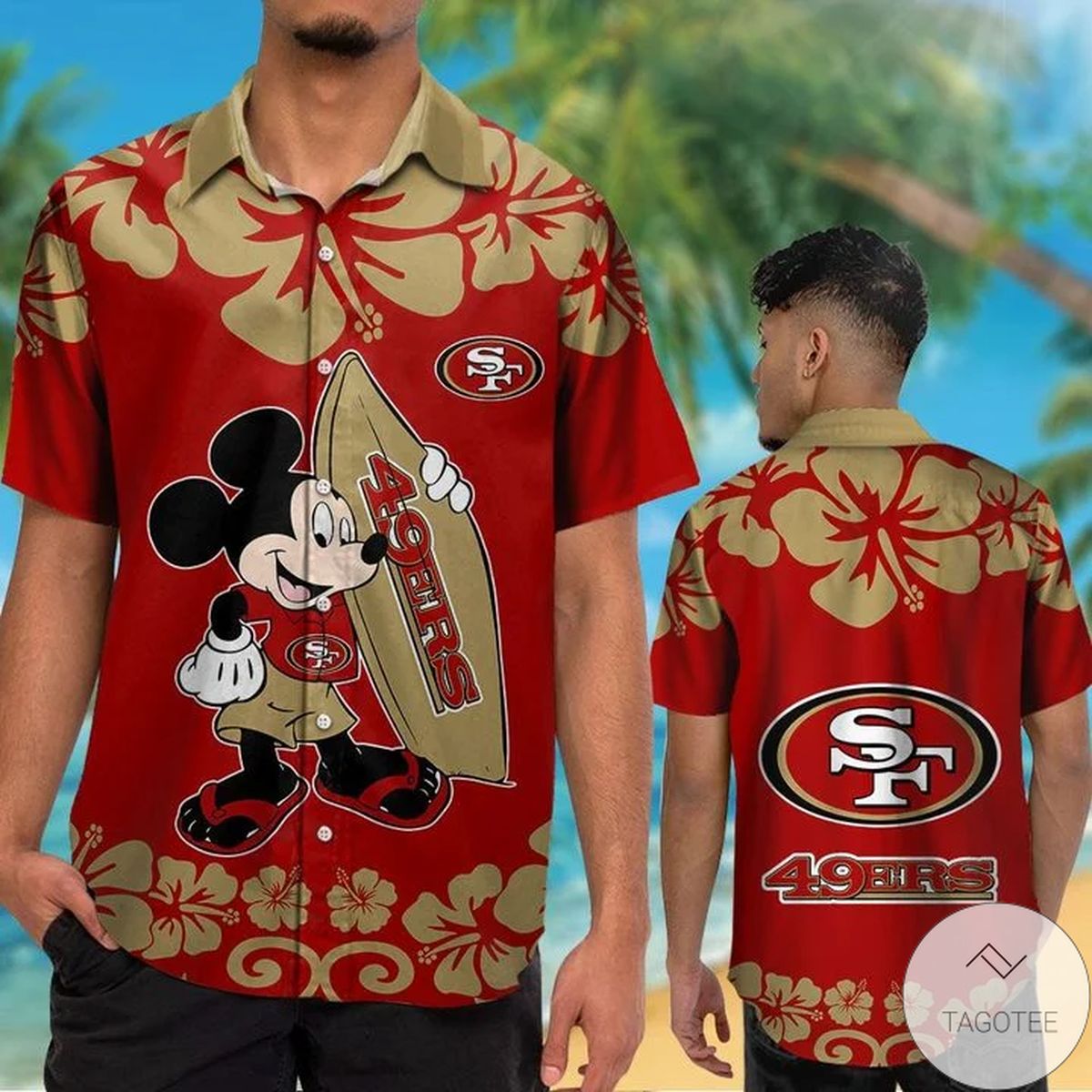 San Francisco 49Ers & Mickey Mouse Hawaiian Shirt San Francisco 49Ers & Mickey Mouse Hawaiian Shirt