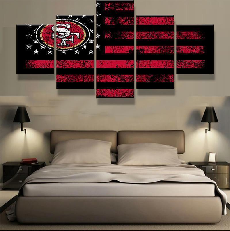 San Francisco 49ers Logo American Flag Football - 5 Panel Canvas Art Wall Decor San Francisco 49ers Logo American Flag Football - 5 Panel Canvas Art Wall Decor