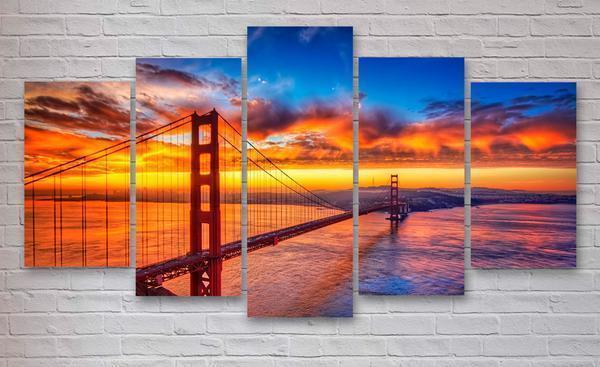 San Francisco Golden Gate Bridge Nature - 5 Panel Canvas Art Wall Decor San Francisco Golden Gate Bridge Nature - 5 Panel Canvas Art Wall Decor