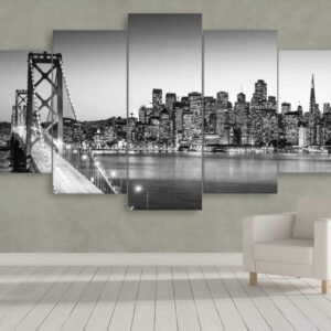 San Francisco Old Bay Bridge - Nature 5 Panel Canvas Art Wall Decor