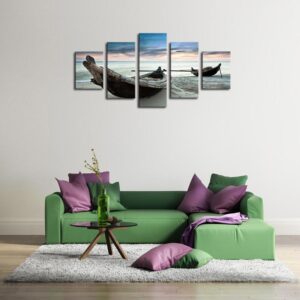 Sandy Beach Ocean Ship Seascape - Space 5 Panel Canvas Art Wall Decor
