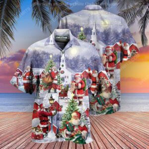 Santa Claus Is Coming Town In Christmas Night Full Print Hawaiian Shirt