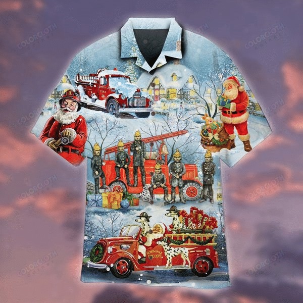 Santa Firefighter Hawaiian Shirt Santa Firefighter Hawaiian Shirt