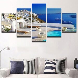 Santorini Greece Large - Nature 5 Panel Canvas Art Wall Decor