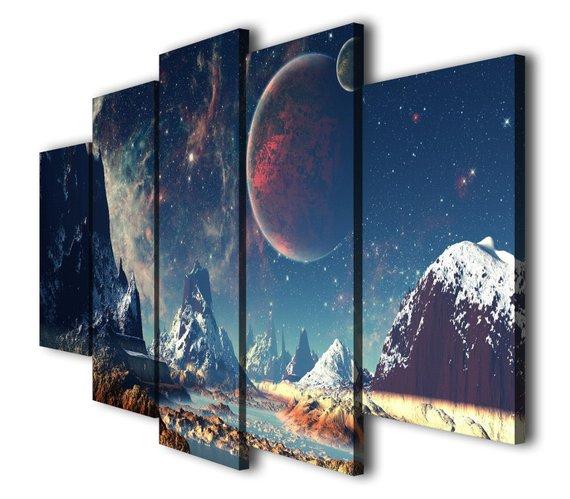 Saturn Alien Planet Landscape - Space 5 Panel Canvas Art Wall Decor Saturn Alien Planet Landscape - Space 5 Panel Canvas Art Wall Decor