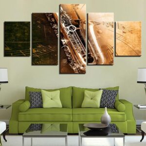 Saxophone And Sheet - Music 5 Panel Canvas Art Wall Decor