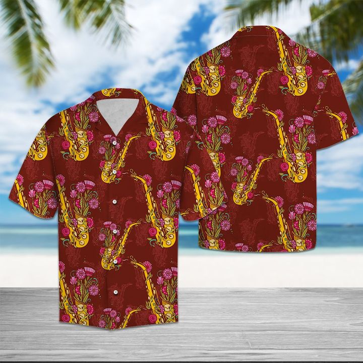 Saxophone Flower Hawaiian Shirt Summer Button Up Saxophone Flower Hawaiian Shirt Summer Button Up