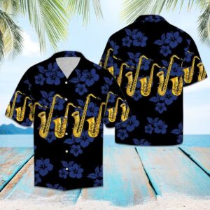Saxophone For Hawaiian Shirt Summer Button Up