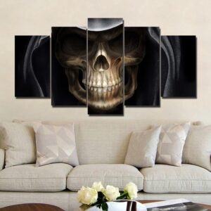 Scared Skull in Dark - Abstract 5 Panel Canvas Art Wall Decor