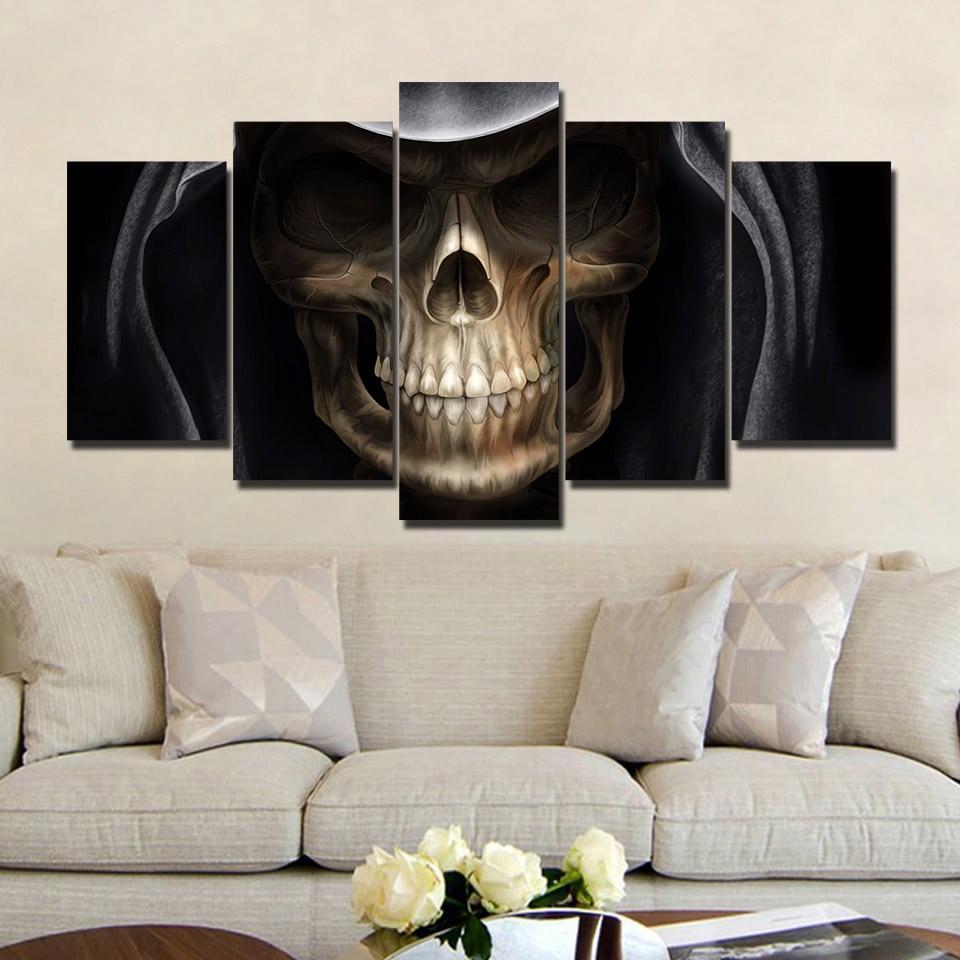 Scared Skull in Dark - Abstract 5 Panel Canvas Art Wall Decor Scared Skull in Dark - Abstract 5 Panel Canvas Art Wall Decor