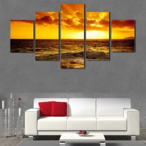 Scenery: Seascape Sunset - Nature 5 Panel Canvas Art Wall Decor