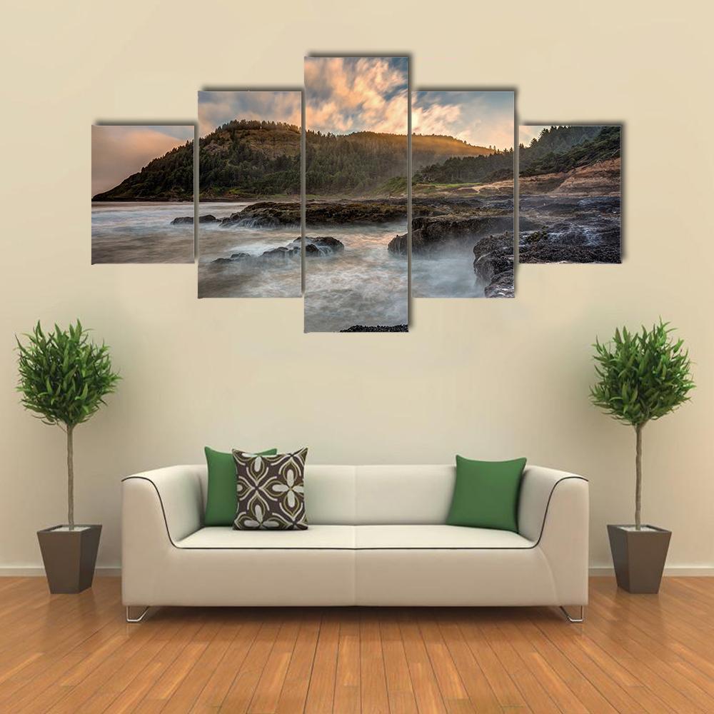 Scenic Cape Perpetua On The Oregon Coast - Nature 5 Panel Canvas Art Wall Decor Scenic Cape Perpetua On The Oregon Coast - Nature 5 Panel Canvas Art Wall Decor