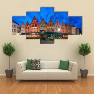 Scenic Cityscape With A Medieval Fairytale Town - Nature 5 Panel Canvas Art Wall Decor
