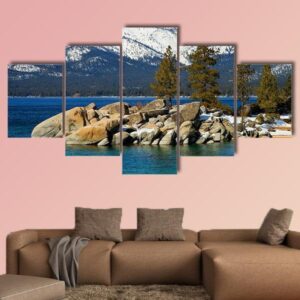 Scenic Lake Tahoe In Winter - Nature 5 Panel Canvas Art Wall Decor