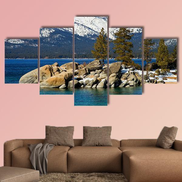 Scenic Lake Tahoe In Winter - Nature 5 Panel Canvas Art Wall Decor Scenic Lake Tahoe In Winter - Nature 5 Panel Canvas Art Wall Decor