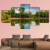 Scenic Lake View With Garden 1 - Nature 5 Panel Canvas Art Wall Decor