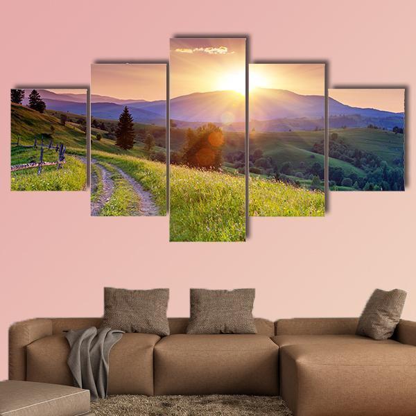Scenic Sunset In The Mountains Landscape - Nature 5 Panel Canvas Art Wall Decor Scenic Sunset In The Mountains Landscape - Nature 5 Panel Canvas Art Wall Decor