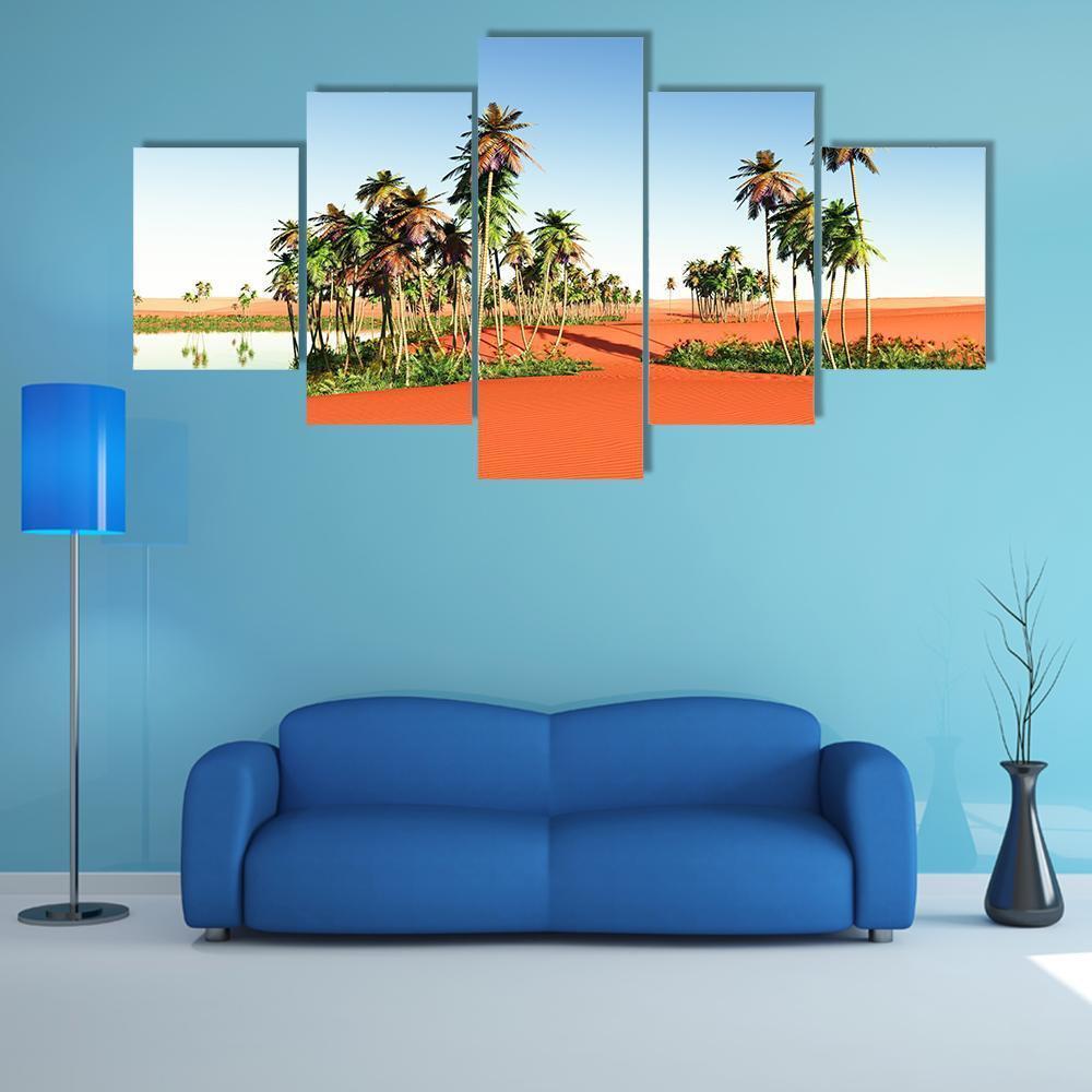 Scenic View Of African Oasis - Nature 5 Panel Canvas Art Wall Decor Scenic View Of African Oasis - Nature 5 Panel Canvas Art Wall Decor