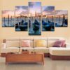 Scenic View Of Boats And A Town - Nature 5 Panel Canvas Art Wall Decor