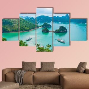 Scenic View Of Islands In Halong Bay - Nature 5 Panel Canvas Art Wall Decor
