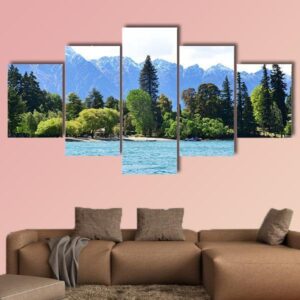 Scenic View Of Lake Wakatipu - Nature 5 Panel Canvas Art Wall Decor