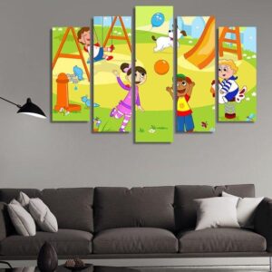 School Kids - Abstract 5 Panel Canvas Art Wall Decor
