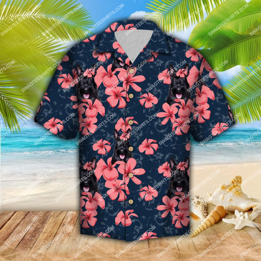 Scottish Terrier Dog Floral Summer Hawaiian Shirt Scottish Terrier Dog Floral Summer Hawaiian Shirt