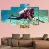 Scuba Diver Near Coral Bottom - Fishing 5 Panel Canvas Art Wall Decor