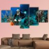 Scuba Diver On A Tropical Coral Reef - Nature 5 Panel Canvas Art Wall Decor