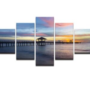 Sea Beach Seascape Bridge Nature Sunset - Nature 5 Panel Canvas Art Wall Decor