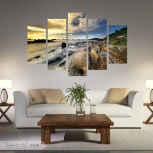 Sea Beach Sunsets - Nature 5 Panel Canvas Art Wall Decor