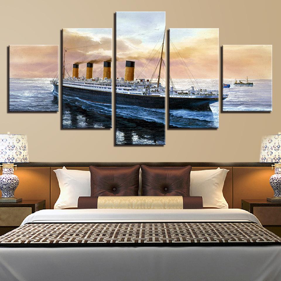 Sea Boat 22 - Space 5 Panel Canvas Art Wall Decor Sea Boat 22 - Space 5 Panel Canvas Art Wall Decor