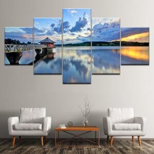 Sea Bridge Blue Sky White Cloud - Nature 5 Panel Canvas Art Wall Decor