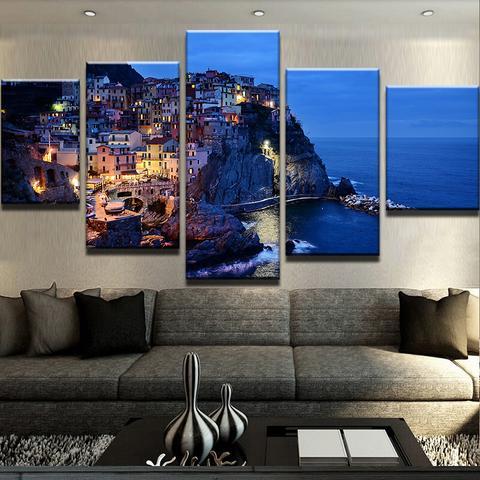 Sea Cliff At Night - Nature 5 Panel Canvas Art Wall Decor Sea Cliff At Night - Nature 5 Panel Canvas Art Wall Decor