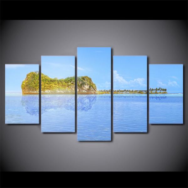 Sea Ocean Guitar Island Reflection Inverted Image - Nature 5 Panel Canvas Art Wall Decor Sea Ocean Guitar Island Reflection Inverted Image - Nature 5 Panel Canvas Art Wall Decor