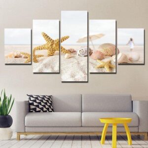 Sea Shell Beach 02 - Nature 5 Panel Canvas Art Wall Decor