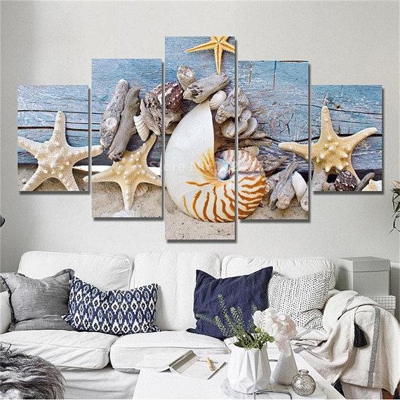 Sea Shell Beach Ocean - Nature 5 Panel Canvas Art Wall Decor Sea Shell Beach Ocean - Nature 5 Panel Canvas Art Wall Decor