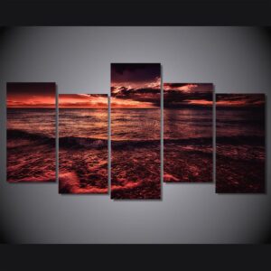 Sea Sunset Surf Horizon 01 - Space 5 Panel Canvas Art Wall Decor