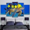 Sea Turtle & Fish Friends - Animal 5 Panel Canvas Art Wall Decor