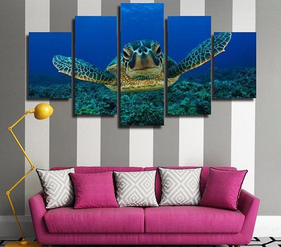 Sea Turtle Love - Animal 5 Panel Canvas Art Wall Decor Sea Turtle Love - Animal 5 Panel Canvas Art Wall Decor