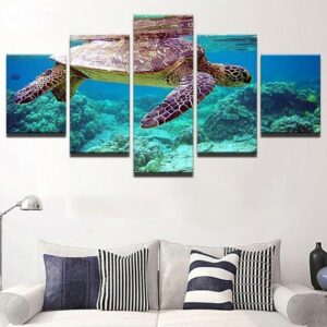 Sea Turtle Reef 01 - Animal 5 Panel Canvas Art Wall Decor