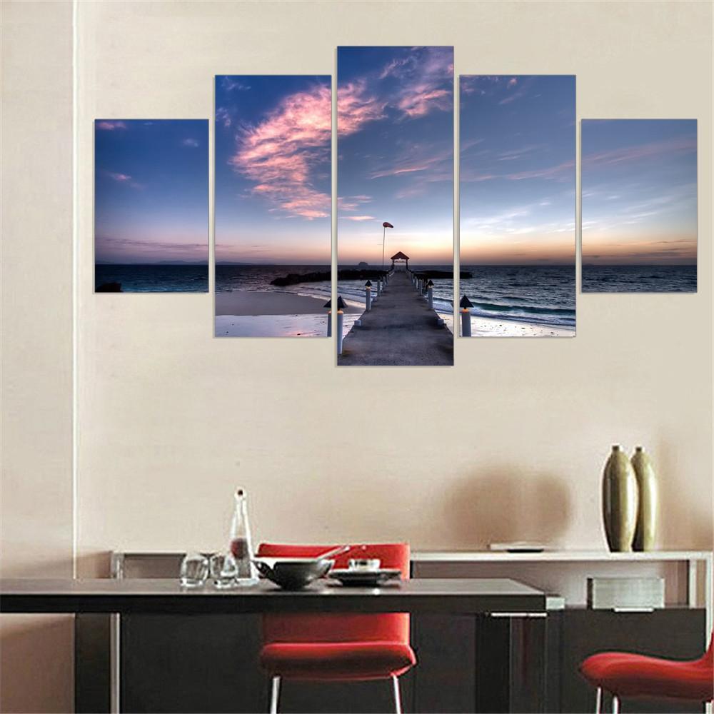 Sea View And Sunset - Space 5 Panel Canvas Art Wall Decor Sea View And Sunset - Space 5 Panel Canvas Art Wall Decor