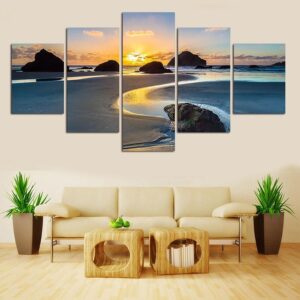 Sea View Sunset - Nature 5 Panel Canvas Art Wall Decor