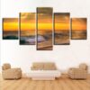 Sea Wave Sunrise - Space 5 Panel Canvas Art Wall Decor
